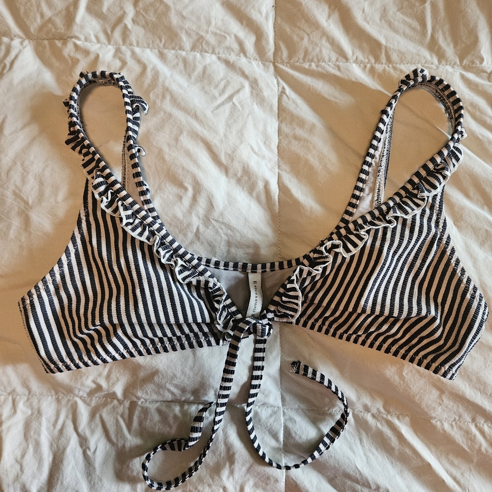 Solid & Striped Anthropologie The Milly Seersucker Ruffle Bikini Top